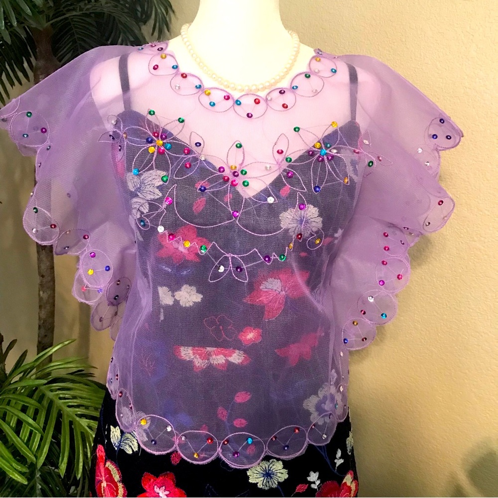 Elegant Purple Beaded Women's Top